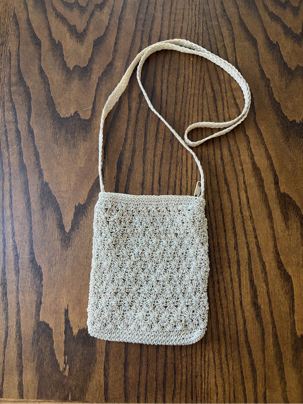 Handwoven Cream Crochet Crossbody Bag